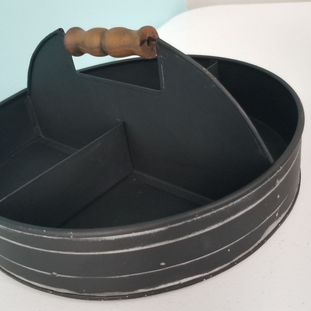 Divided Tray with Wood Handle - Black